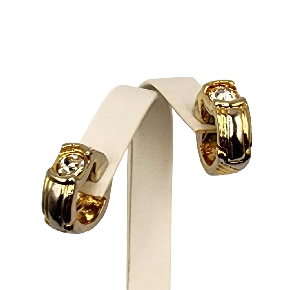 Vintage 90s Reversible Magnetic Huggie Earrings Gold Silver Crystal Hoops